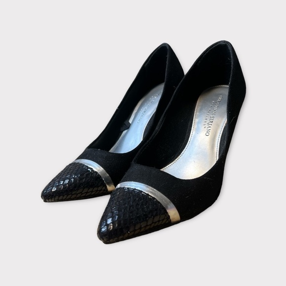 CHRISTIAN SIRIANO black faux suede heels size 7.5 - Picture 1 of 9